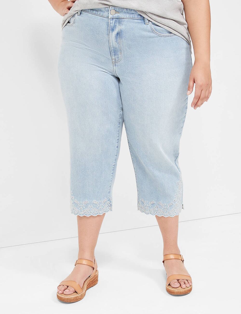 Lane Bryant NWT Coquette Embroidered Boyfriend Capri Jeans - 26 - Women's Plus